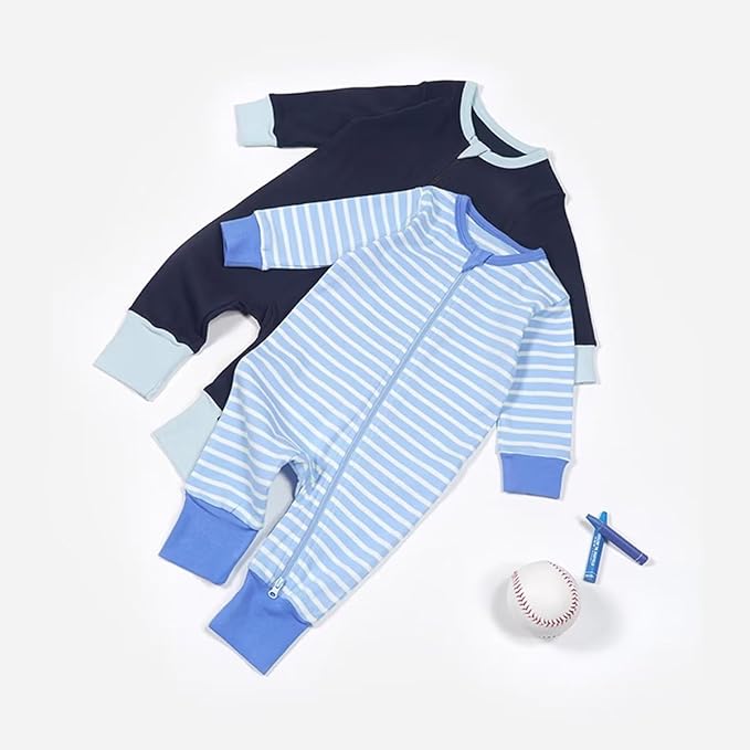 Teach Leanbh Toddler Baby Boys Girls 2-Pack Pajamas Cotton 2 Way Zipper Long Sleeve Footless Romper Sleep and Play