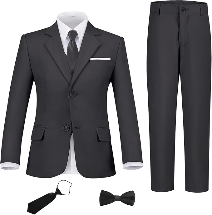 Boys Suit Set Slim Fit Kids Formal Suits Toddler Tuxedo Wedding Prom Classic Suits for Boy Teen Black Blue Dress Outfit