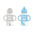 Dr. Brown's Milestones Wide-Neck Sippy Straw Bottle with 100% Silicone Handles and Weighted Straw, 9 oz/270 mL, Gray & Blue, 6m+ (Pack of 6)