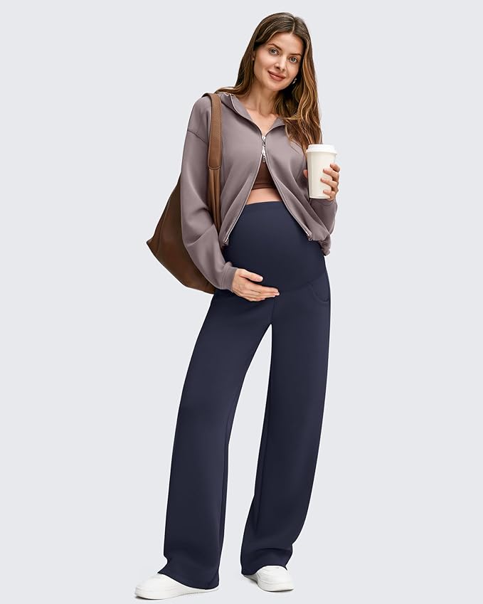 G4Free Smoofit Modal Soft Maternity Pants with Pockets Over The Belly Pregnancy Wide Leg Sweatpants