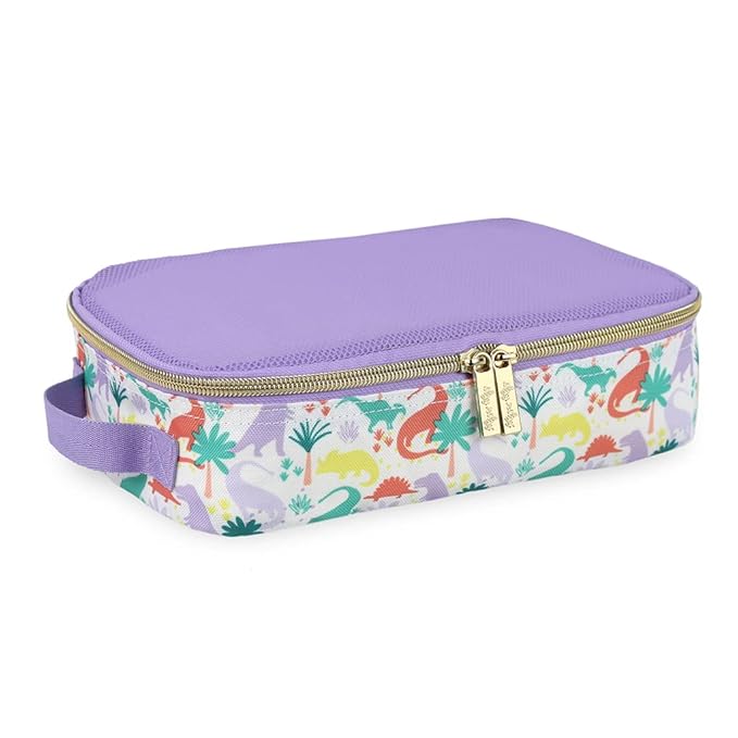 Itzy Ritzy Packing Cubes For Travel – Set of 3 Packing Cubes or Travel Organizers; Each Cube Features a Mesh Top, Double Zippers and a Fabric Handle (Purple Dinosaurs)