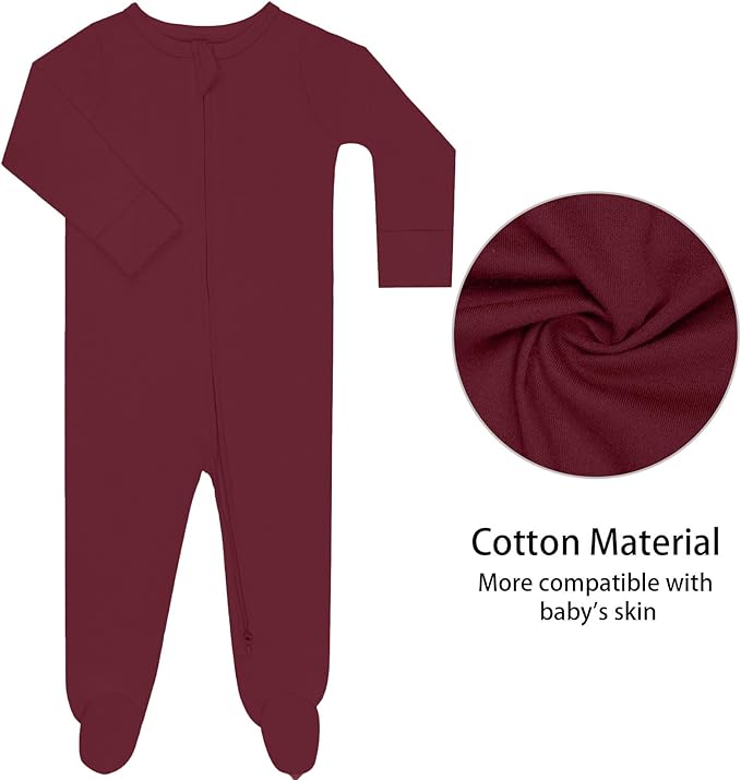 GUISBY Long Sleeve Baby Footed Pajamas with Mittens Cotton Sleepers with Zipper 3-Pack