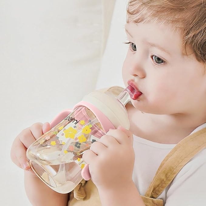 Baby Sippy Cup 240ml/8oz, Toddler Water Drinking Bottle with Non-Spill Valved Spout for 6+ Months, Orange/2Pack