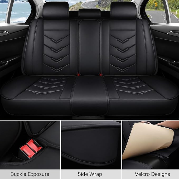 Leather Car Seat Covers Fit for LR Defender 2020-2025, 5 Seater Waterproof and Wear-Resistant Seat Cover Interior Accessories(Full Set with Pillow,Black)