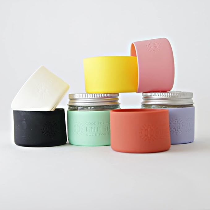 Little Seed Farm Protective Silicone Sleeves for Jars - 2-Pack - Bright Yellow