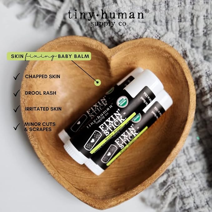 Fixin' Stick Organic Baby Balm 0.5oz, 2-pack for Baby's Red Cheeks, Drooly Chins, Drippy Noses and Dry Skin. No Artificial Dyes, Fragrances or Petrolatum. Cruelty Free. Made in USA.