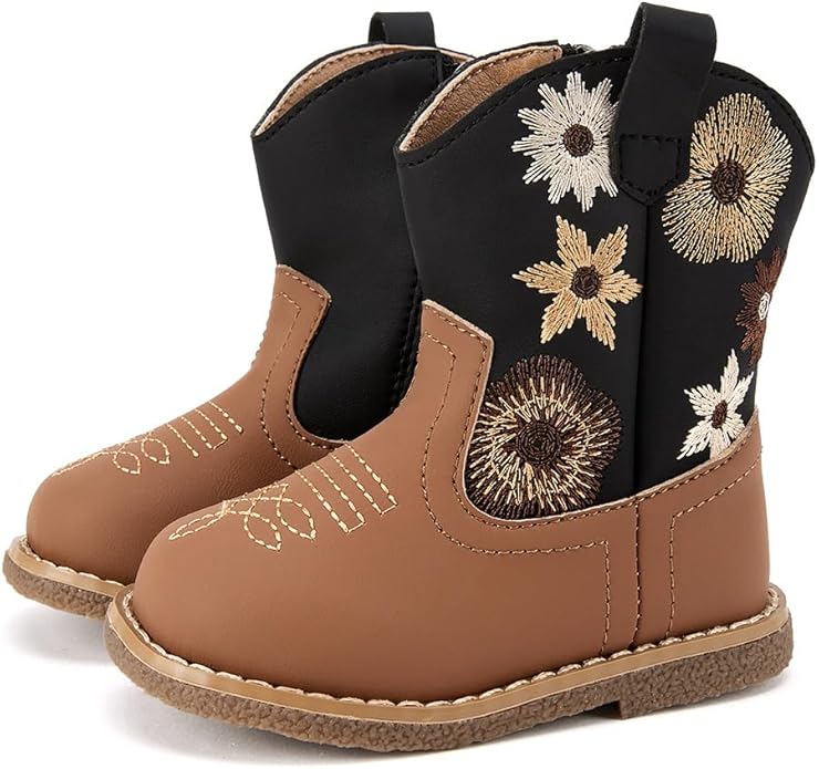BMCiTYBM Baby Cowboy Cowgirl Boots Infant Western Shoes Boys Girls Round Toe Boots All Seasons 6-24 Months
