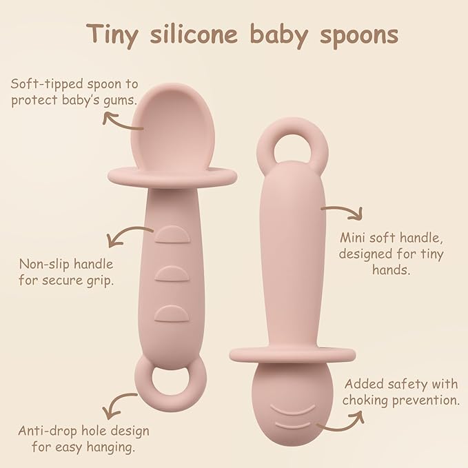Baby Plates with Suction Silicone Baby Spoons Divided Baby Plates Silicone Baby Safety Toy Straps Baby Bottle Bungees Baby Feeding Set All-in-one-Blush