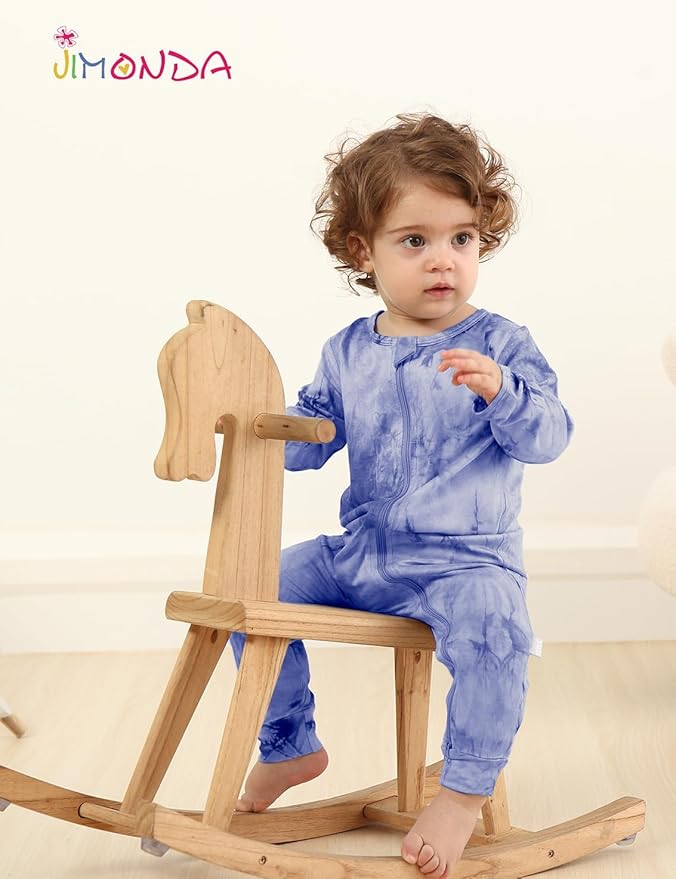 Jimonda Baby Girls Boys Footless Pajamas,Rayon From Bamboo Pjs 2 Way Zipper Long Sleeve Soft Sleeper,Infant Tie-dye Romper