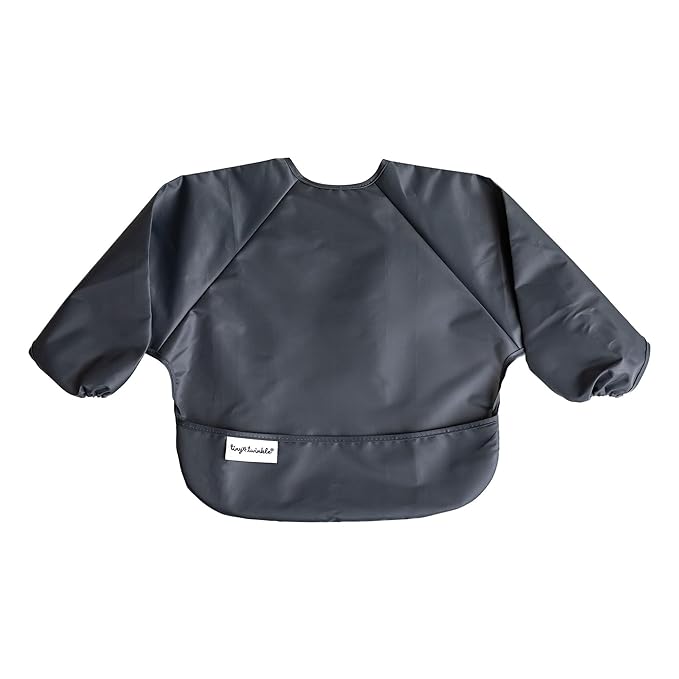 Tiny Twinkle Long Sleeve Bib for Babies & Toddlers – 2 Pack Waterproof Smock Bibs for Eating – Machine Washable & Mess-Proof, Baby Feeding Essential & Shower Must-Have (Sage Charcoal,6–24M)