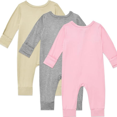 Aablexema Baby Footless Pajamas Rayon 3pcs Unisex Infant Zipper Romper with Mitten Cuffs Sleep Play PJs