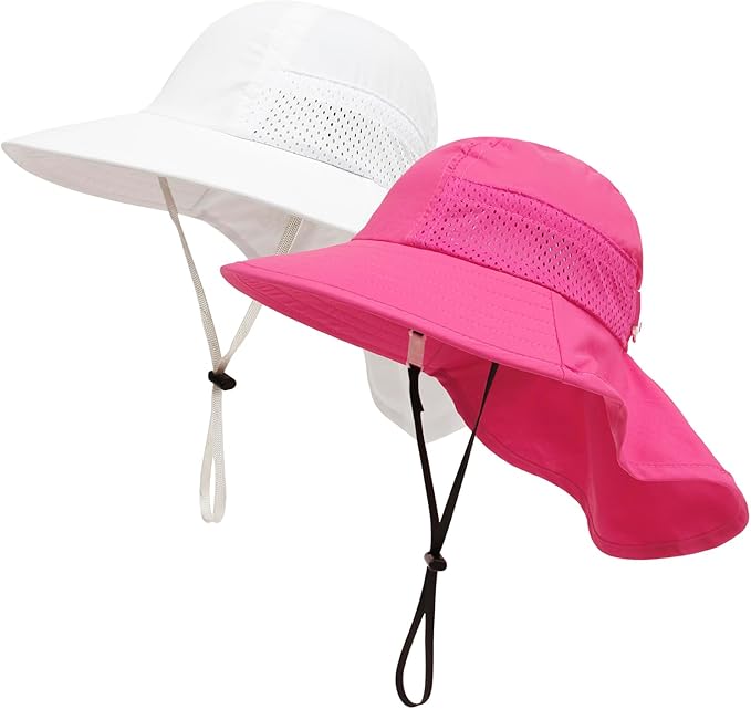 XIAOHAWANG Girls Sun Hat Baby Beach Hats Boys UPF 50+ Kids Summer Protection Cap Toddler Breathable Caps Wide Brim Neck Flap