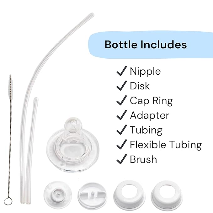 Hands-Free Baby Bottle - Anti-Colic Nursing System 9 oz Baby Bottle with Fast Flow Nipple/Teat 3m+ Infant with Tube Straw Feeding System for Toddler (1 Pack - Panda)