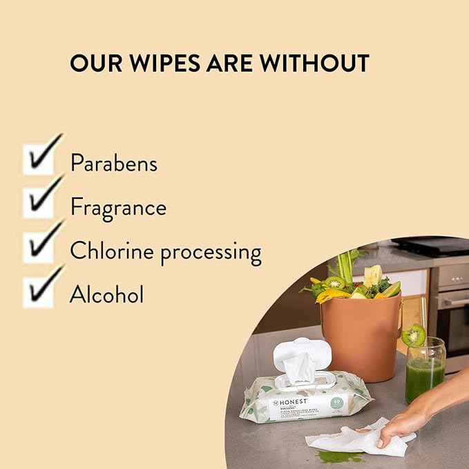 The Honest Company Clean Conscious Multi-Use Wipes Hypoallergenic and Unscented for Sensitive Baby Skin Over 99% Water Compostable Plant Based Baby Wipes Pattern Play 60 Count