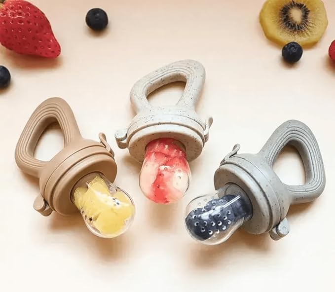 Avee & Co Silicone Teething Pacifier and Fresh Fruit Feeder, Baby Pacifier for Teething, Toddler Teething Toy (Beige)