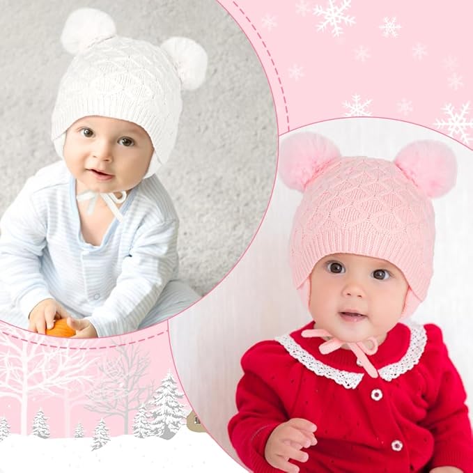 Labeol Baby Hats,Soft Warm Winter Knit Baby Beanie Hat with Earflap,Cute Pom-pom Ears Fall Winter Caps for Toddler Girls Boys