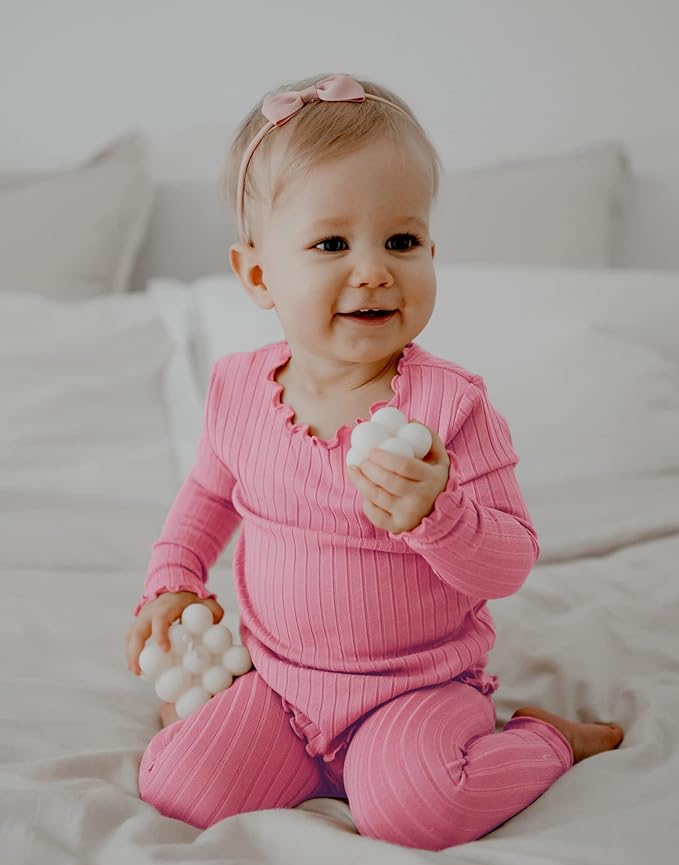 VAENAIT BABY 6M-12Y Infant Kids Toddler Junior Girls Soft Comfy Modal Tencel Shirring Sleepwear Pajamas 2pcs Set