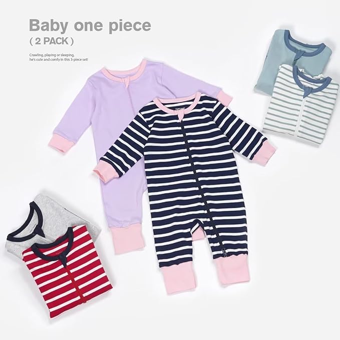 Teach Leanbh Toddler Baby Boys Girls 2-Pack Pajamas Cotton 2 Way Zipper Long Sleeve Footless Romper Sleep and Play