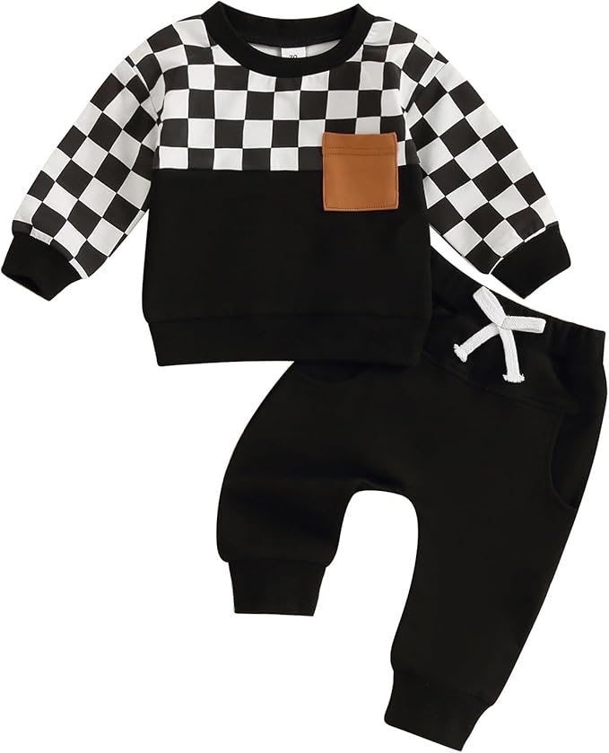 Toddler Baby Boy Fall Outfits Long Sleeve Crew Neck Pullover Sweatshirt + Jogger Pants Set Infant Winter Clothes