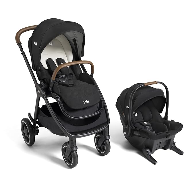 Joie Kava 3-in-1 Stroller and Mint Latch Car Seat Travel System with Reversible Seat, All-Wheel Suspension, and Flex in-Seat Comfort (Shale)