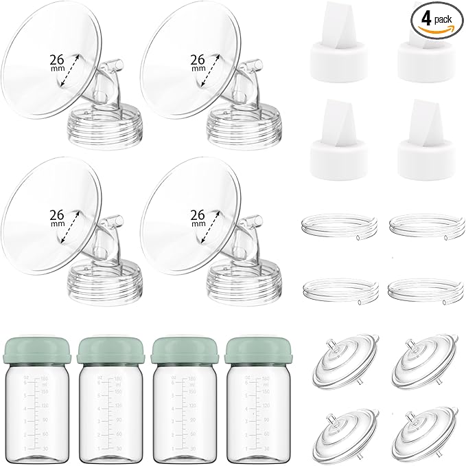 4 Full Pump Parts Kits for Spectra S1/S2/9 Plus/Synergy Gold, Replacement Kit for Spectra Pump Parts 4PC,Include 26mm Flange, Duckbill Valve, Tube, Bottle, Backflow Protector, Not Original Accessories