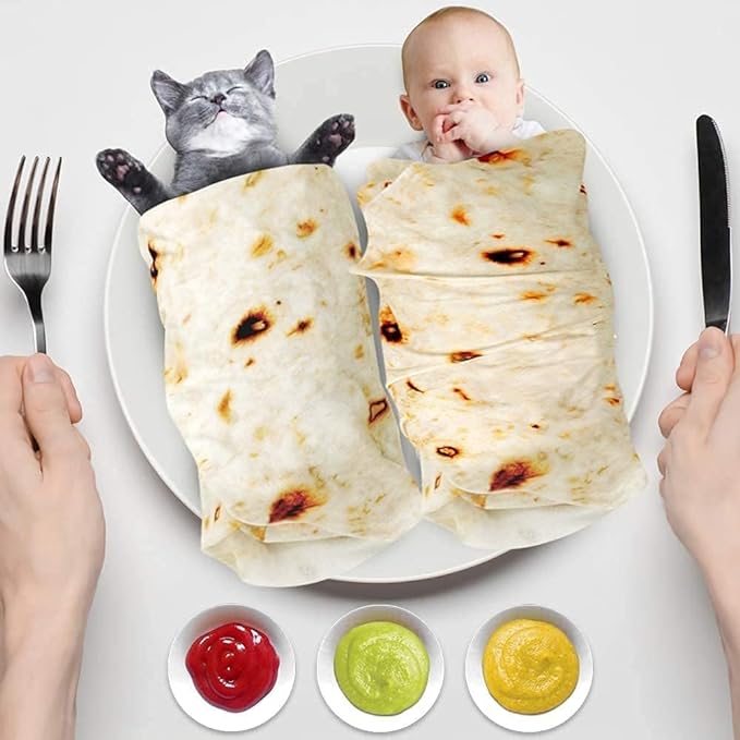 Tortilla Blanket, Baby Burritos Swaddle Blanket, Taco Blanket for Newborn Toddler, 285 GSM Soft Flannel Wearable Wrap Funny Gifts for Baby Shower Boy Girl 0-3 6 9 Months