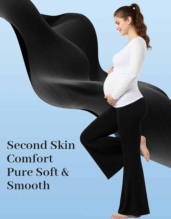 Fotociti Maternity Flare Leggings with Pockets, Women’s Soft Pregnancy Pants Over The Belly For Yoga Workout Active