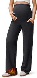 G4Free EverGoing Fleece Lined Maternity Wide Leg Pants Over The Belly Pregnancy Trousers with Pockets