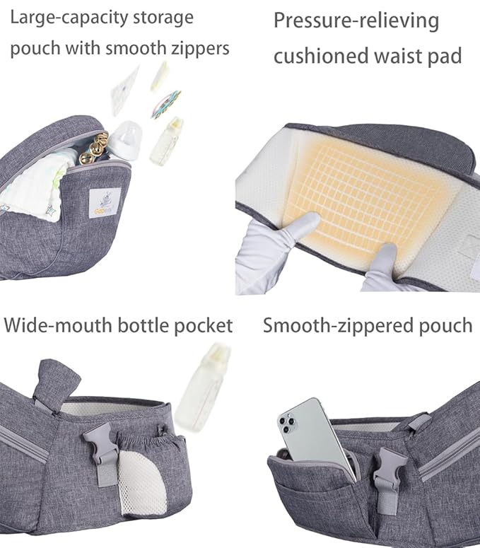 Baby Hip Seat Carrier Baby Waist Stool for Child Infant Toddler with Adjustable Strap Buckle Pocket Soft Inner Huge Storage (Red)