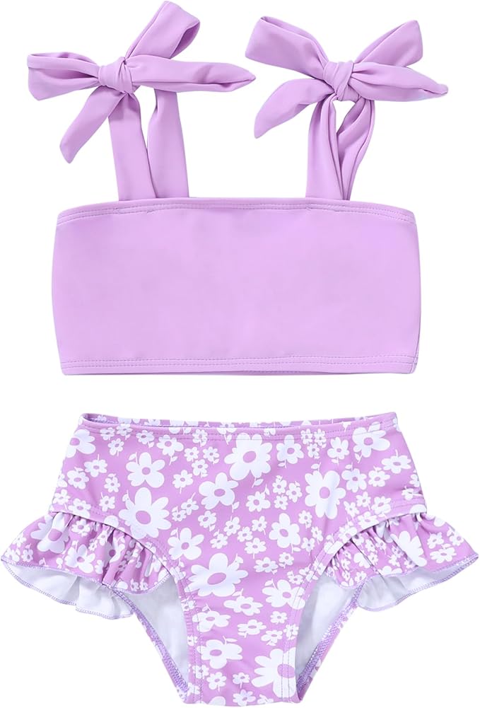YOUNGER TREE Toddler Girls Two Pieces Swimsuit Color Block Stripe Swimwear Summer Beach Bathing Suit 18M-5T