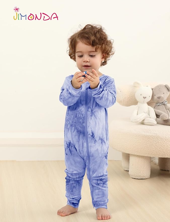 Jimonda Baby Girls Boys Footless Pajamas,Rayon From Bamboo Pjs 2 Way Zipper Long Sleeve Soft Sleeper,Infant Tie-dye Romper