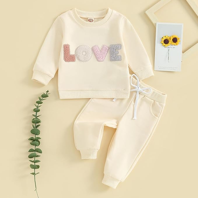Fernvia Toddler Baby Girl Clothes 3 6 9 12 18 24 Months Fall Outfits Solid Long Sleeve Sweatshirt Tops + Pants Set