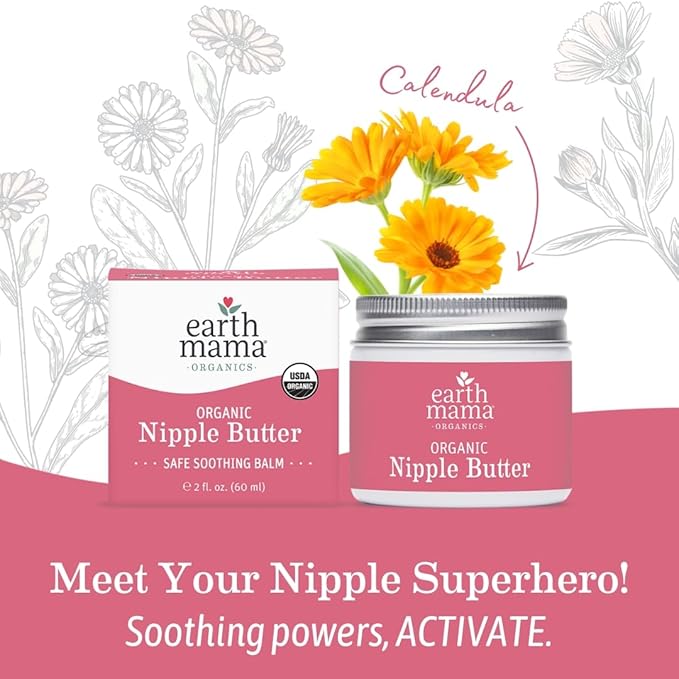 Earth Mama Organic Nipple Butter™ | Nipple Cream Safe for Breastfeeding | Postpartum Essentials for Nursing | Non Lanolin Nipple Cream, 2 fl oz (2-Pk)