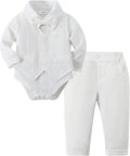 DISAUR Baby Boy Clothes Toddler Boy Outfits 4PCS Gentleman Dress Romper/Vest/Pants/Bow Tie Cotton Suit Sets