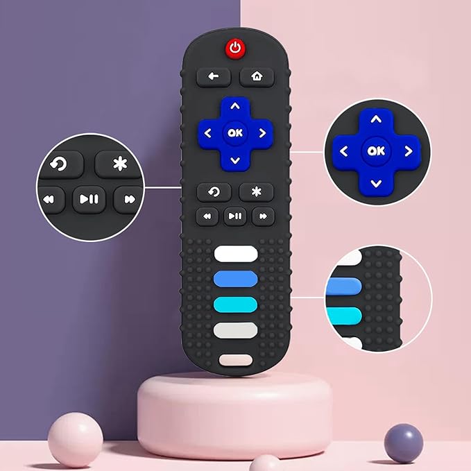 Baby Teething Toys-TV Remote Control Shape Silicone Infants Teething Toys for Babies 0-18 Months,BPA-Free (Pink)
