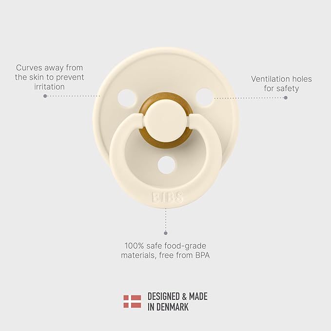 BIBS Pacifiers Colour Collection | Natural Rubber Baby Pacifier | Round Nipple | Set of 2 BPA-Free Soothers | Made in Denmark | 0+ Months (Pack of 2) | Vanilla