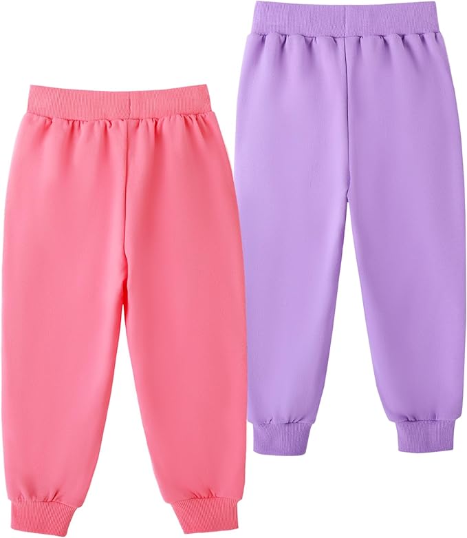 HILEELANG Girls Cotton Joggers Sweatpants Embroidery Drawstring Waist Pockets Casual Pants for Kids 12M-7Y