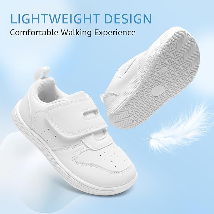 Toddler Wide Toe Box Barefoot Shoes Boys Girls Sneakers Zero Drop Kid Tennis Running Shoes Lightweight Non-Slip Comfortable Leather First Walking Shoe Outdoor Activities School