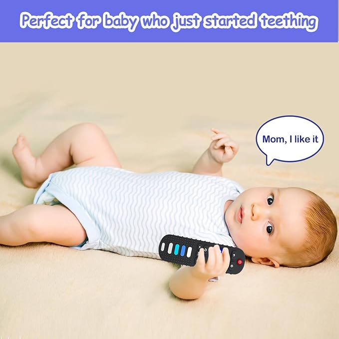 Baby Teething Toys, Food Grade Silicone Teether for Babies 3 6 12 18 Months, TV Remote Shape Toddlers Chew Toys, Freezer BPA Free (Pink RC)