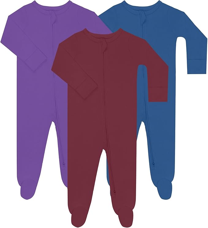 GUISBY Long Sleeve Baby Footed Pajamas with Mittens Cotton Sleepers with Zipper 3-Pack
