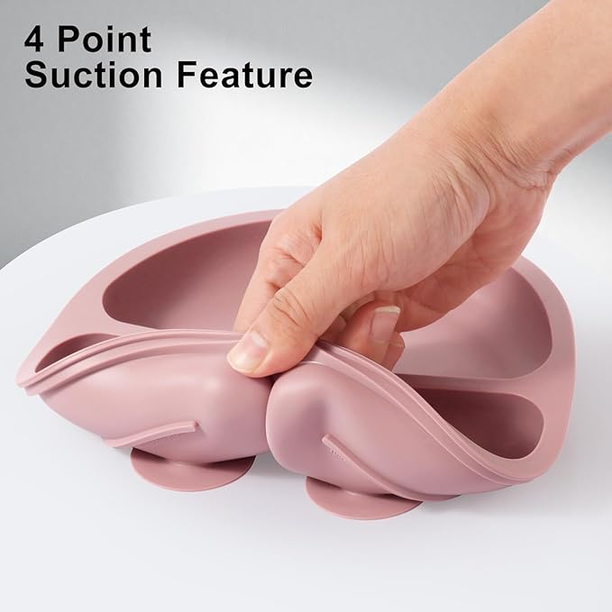 Silicone Feeding Set, 2 Pack Divided Toddler Plates with Suction, 2 Pack Utensils - Spoons & Forks, BPA Free, Baby Led Weaning Supplies