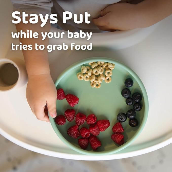 APLAINR Solid Plate, Weighted Baby Toddler Plate, Silicone Plates for Baby, No-Division Kid Plates, Microwave & Dishwasher Safe Silicone Plate for Toddlers, No BPA, Oat Cream
