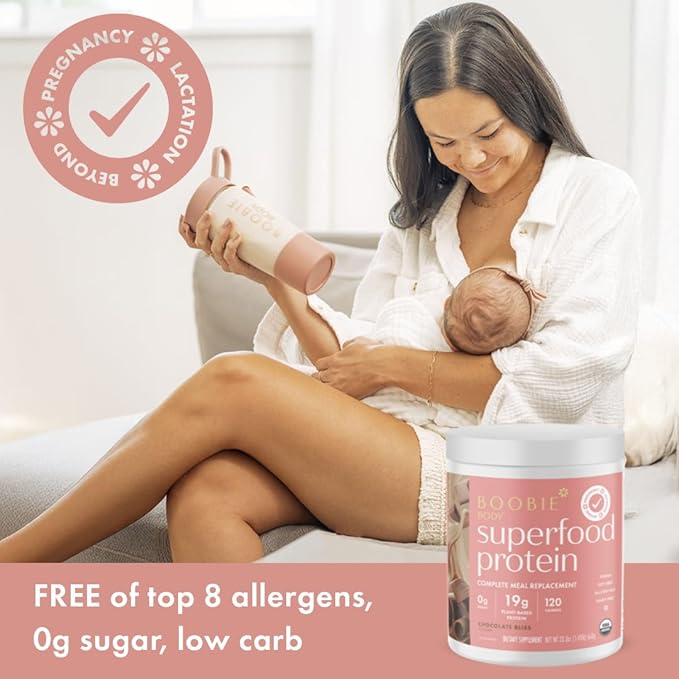 Boobie Body Superfood Protein Pregnancy and Postpartum Meal Replacement Shake, Coffee Caramel Flavor | 19g Protein | Safe for Lactation & Motherhood | Organic, Vegan, Zero Sugar, 1 Tub (20 Servings)