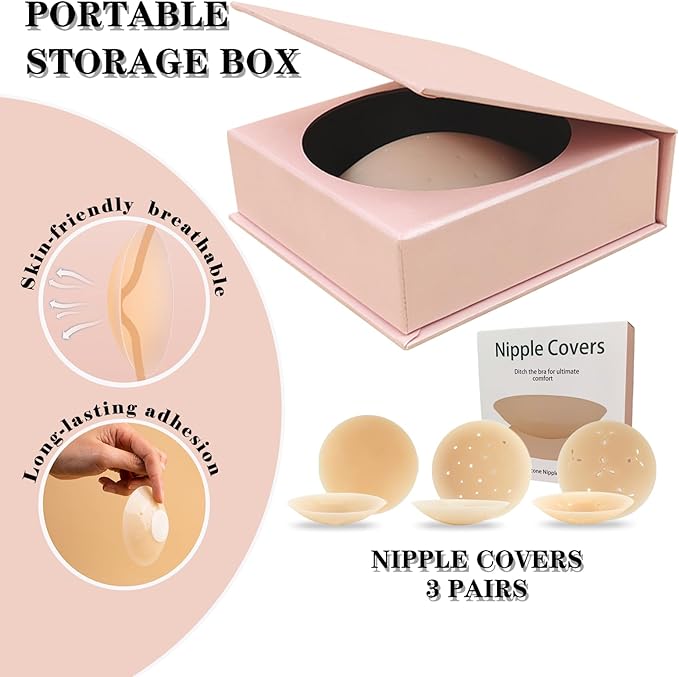 Nipple Covers for Women Reusable Silicone – 3 Pairs Silicone Pasties, Breathable & Sweatproof, with Portable Travel Case