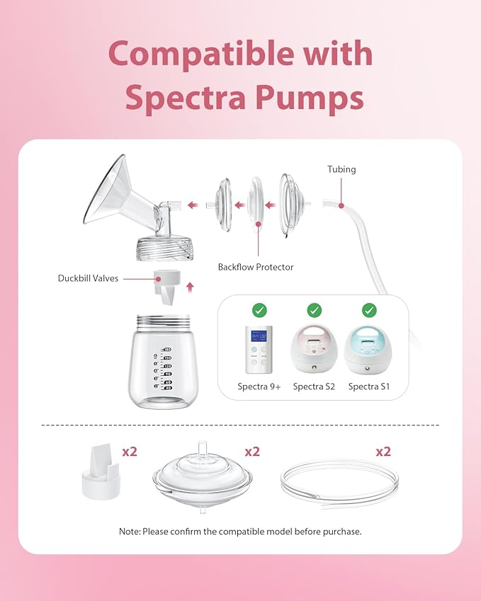Electric Breast Pump Parts Compatible with Spectra S1/S2/9 Plus, Duckbill Valves, Backflow Protector Membrane and Tubes (Not Original Spectra Accessories)