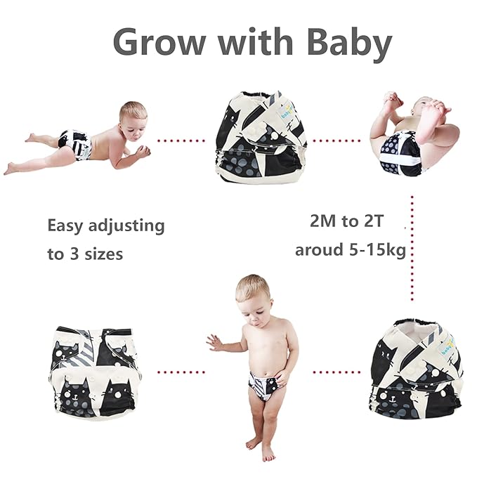Babygoal Christmas Cloth Diapers 6 Pack with 10pcs Inserts, Reusable Adjustable Washable Baby Pocket Nappy Covers 6FN32