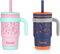 Tronco 14 oz Kids Insulated Tumbler with Handle & Spill Resistant Flexible Straw, BPA-Free Stainless Steel Toddler Cups with Lids, Splash-Proof Kid Drinking Cup Travel Mugs, Hand Wash Only