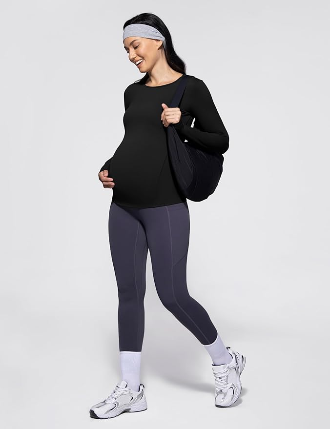 POSHDIVAH Women's Maternity Long Sleeve T Shirts Scoop Neck Pregnancy Tee Top Mama Clothes