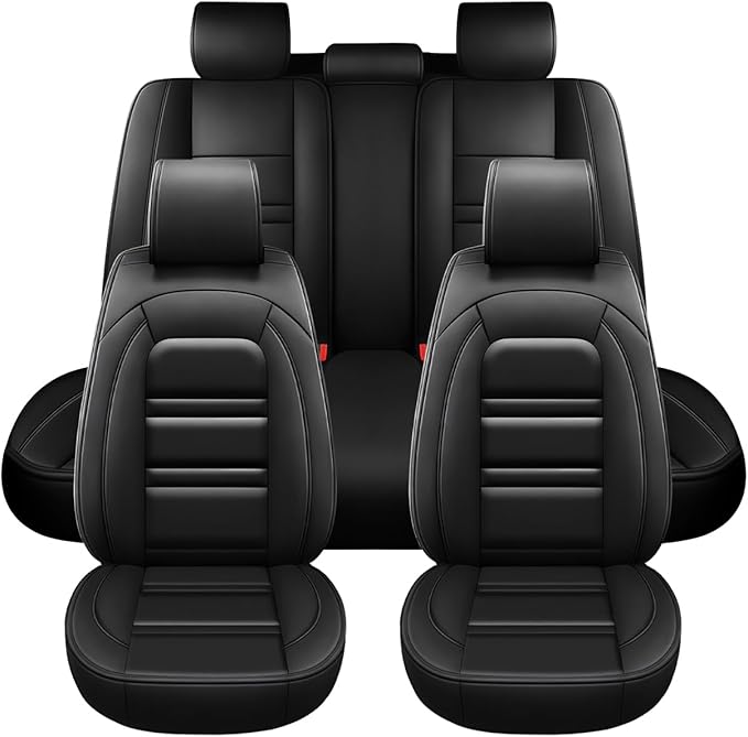 Seat Covers for Lincoln mkx 2007-2018 | 5-Seats Leather Seat Covers, Easy to Install Automotive Seat Covers Full Set (Full Set, Black)