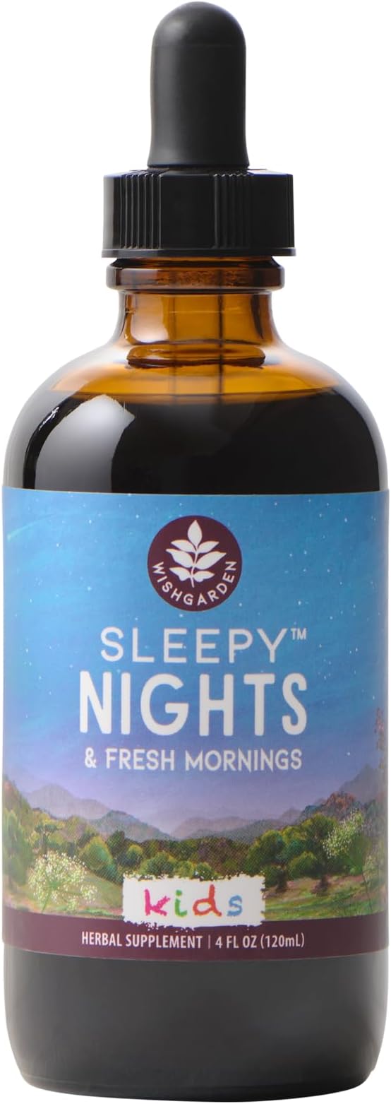 WishGarden Herbs Sleepy Nights for Kids - All-Natural Herbal Sleep Aid Tincture Without Melatonin, Organic Sleep Supplement with Passionflower & Scullcap, Supports Safe and Restful Deep Sleep, 4oz